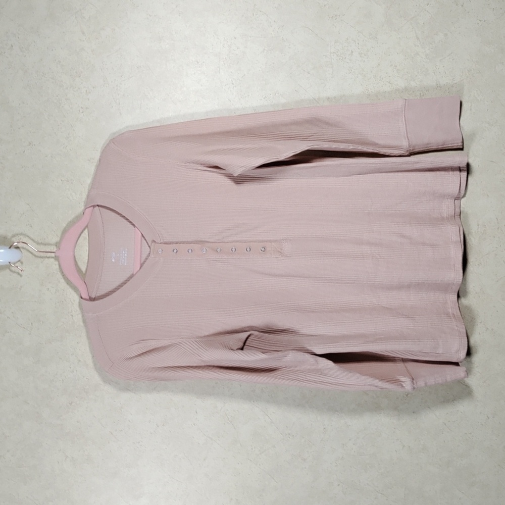 H143 Aerie tan L/S waffle weave half snap top L NEW
